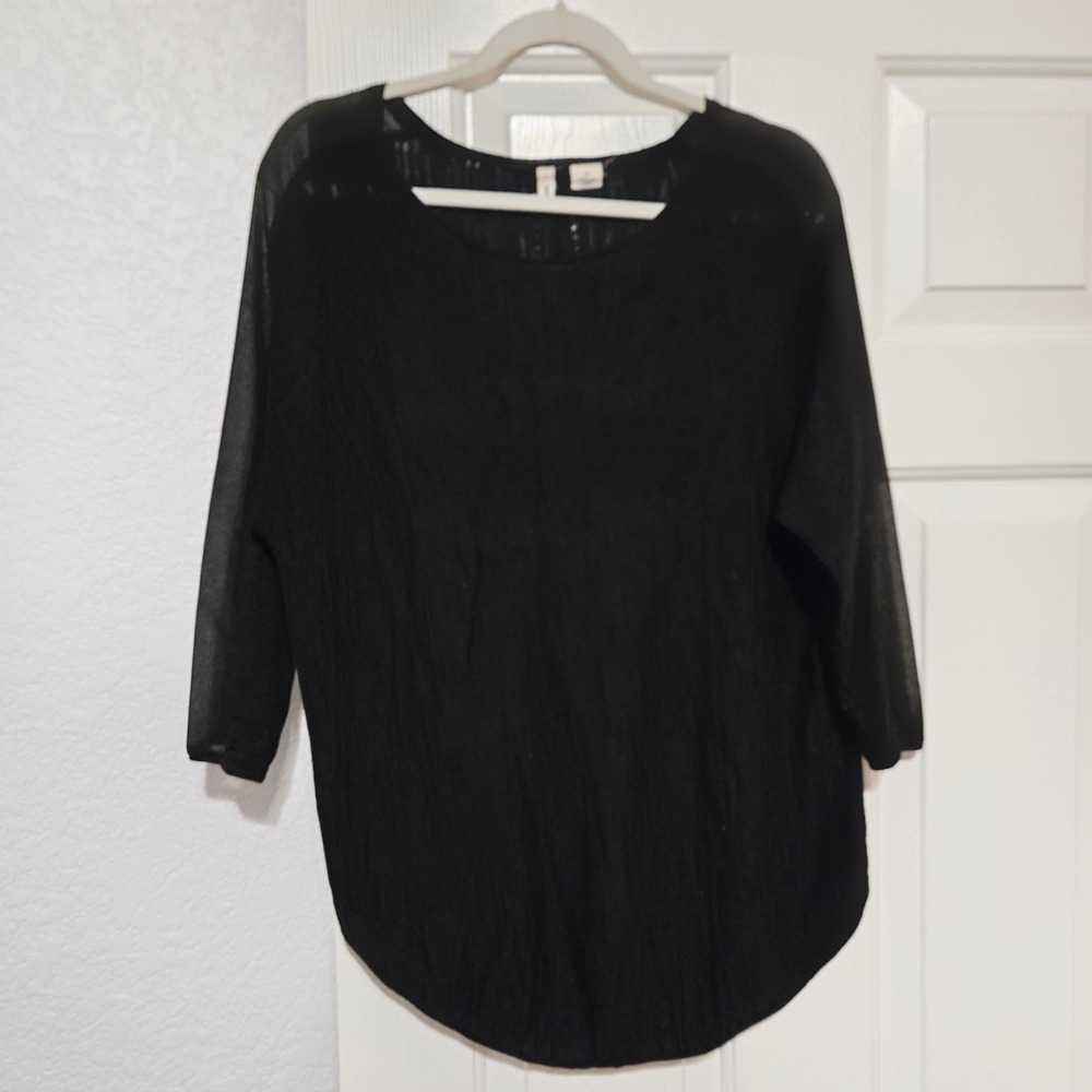 MOTH by Anthropologie Y2K Black Sheer Sleeve Mesh Knit 3/4 Sleeve Top Size S